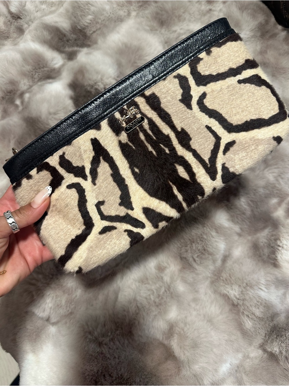 Coach Black and Cream Zebra Haircalf Wristlet